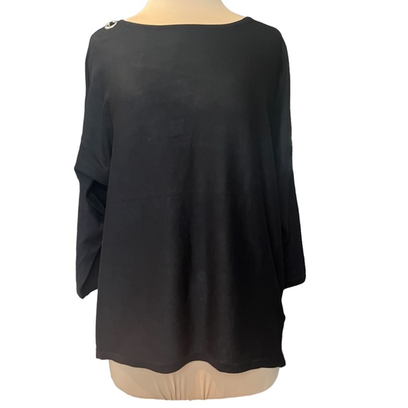 Cable & Gauge Black Knit long Cold Shoulder Sleeves Silver Embellishments - Picture 2 of 11